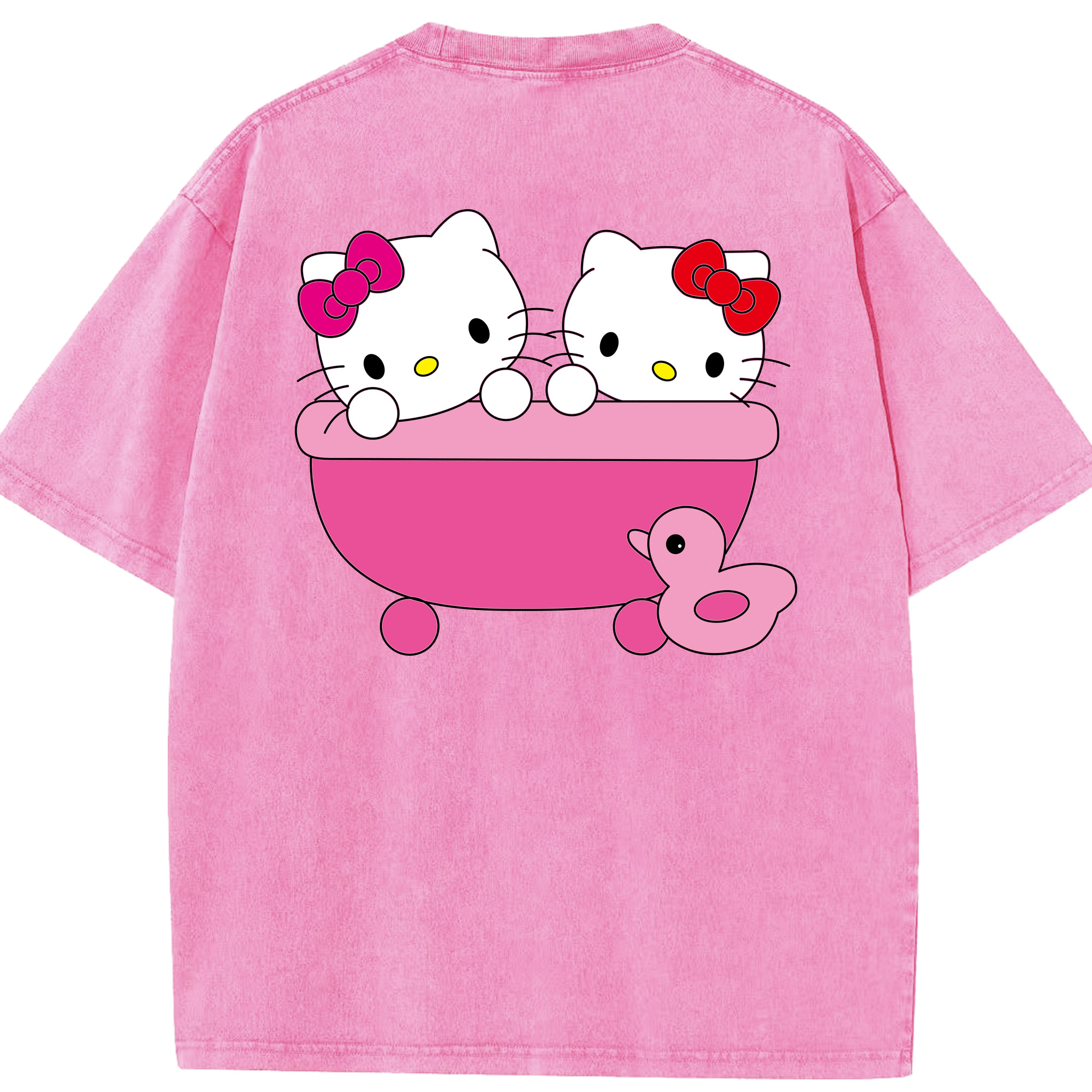 （画像用） Hello Kitty ハローキティ 綿100% ヴィンテージ風 半袖Tシャツ（背面プリント）